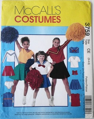 McCalls 3759 Girls Cheerleaders Costumes Sewing Pattern Sz 3-4-5