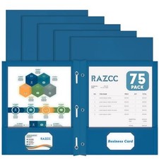 Two Pocket Folders, 75 Pack Two Pocket Folders with Prongs, 3 Prong Dark Blue