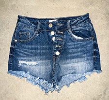 Refuge Blue Denim Cutoff Shorts Distressed 5-Pocket High Rise Button Fly 0