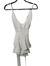 WINDSOR WHITE ROMPER Sz XS Ruffle Crepe Tie Back Viscose White Spaghetti Strap