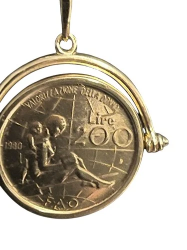 Bellezza 18" Bronze  Lira Coin Flip Pendant with Curb-Link Necklace Gold-Tone image 13