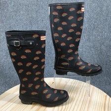 Hunter Rain Boot Youth 4B Black Mini Rainbow Waterproof Round Toe Pull On Casual