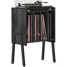 End Table with Vinyl Holder Display Shelf, Record Player Stand, Record Storag...