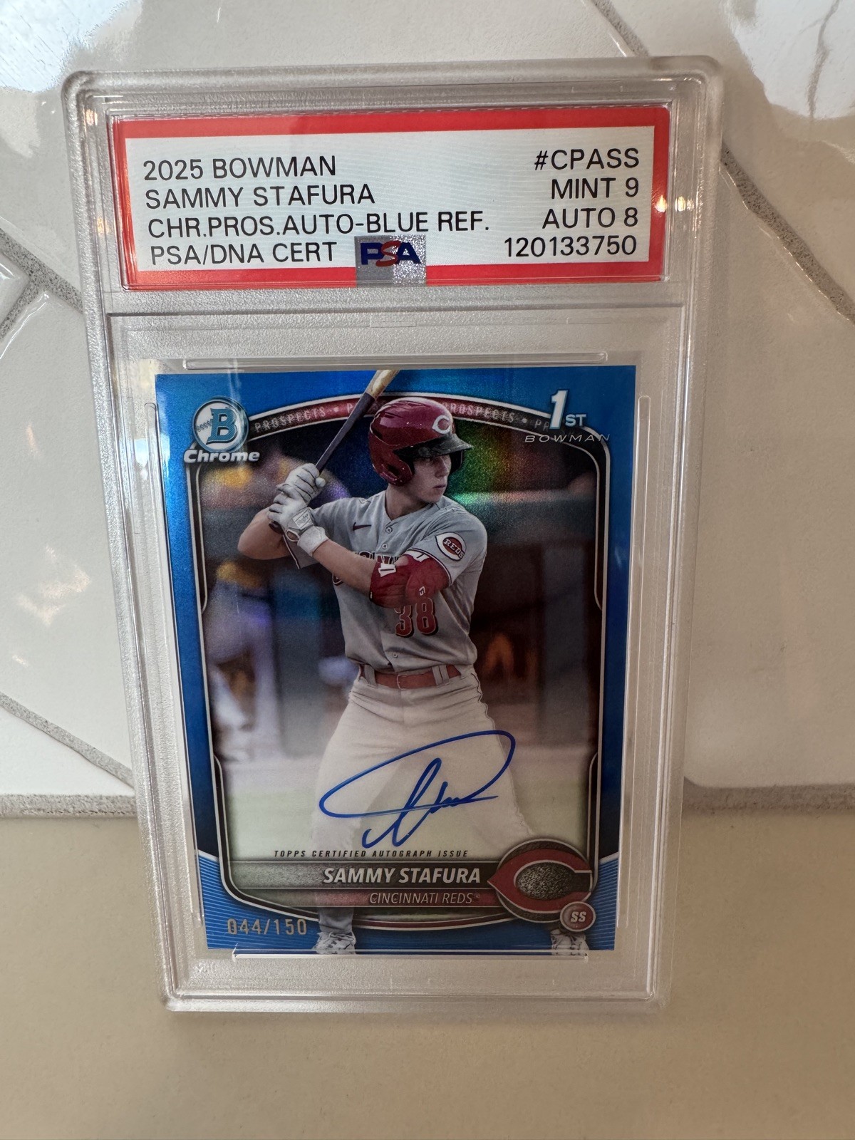 2025 Bowman Chrome Autographs Blue Refractor #CPA-SS Sammy Stafura RC Auto /150