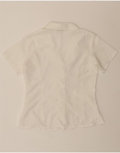 VINTAGE Womens Short Sleeve Shirt Blouse UK 14 Medium White Silk RH02 - Picture 2 of 3