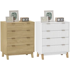 HOMCOM 4 Drawer Dresser for Bedroom, Fluted Chest of Drawers