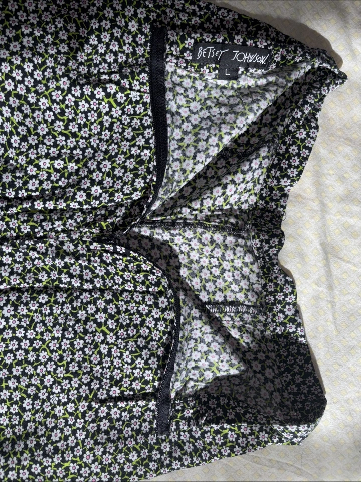 Винтажный Y2K 2000-х Betsey Johnson вискоза черный маргаритки капри брюки цветочный M/L - Изображение 4 из 4