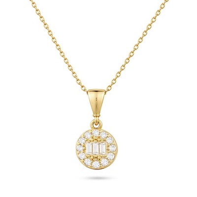 9ct Yellow Gold Cubic Zirconia Round Halo Cluster Pendant- Select your 18'' Chain