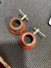 x2 Vtg Cast Iron Barbell Dumbbell Collar Set Red Standard 1" Bar