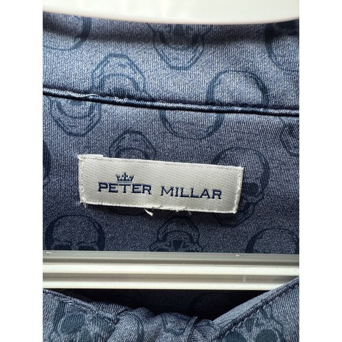 Peter Millar Azul Perala Calavera Raglán Cuarto Cremallera Camisa Manga Larga Hombre Grande - Imagen 2 de 8