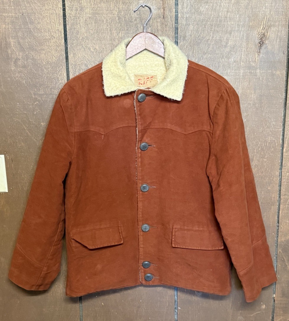 VINTAGE Orange Rust Suede Western Ranch Jacket Sherpa Shearling