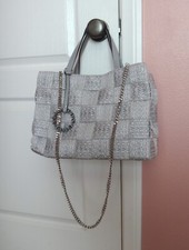 Bolso Cartera Alma Tonutti Plateado Tejido con Cadena Plateada Correa para el Hombro NUEVO
