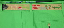 Hand-Needlepoint Palm Tree/ Alligator/ Flamingos Motif Belt Sz: 30"W
