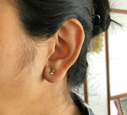 14k Solid Gold Musical Notes Stud Piercing Jewelry Nose Ear - Picture 6 of 12