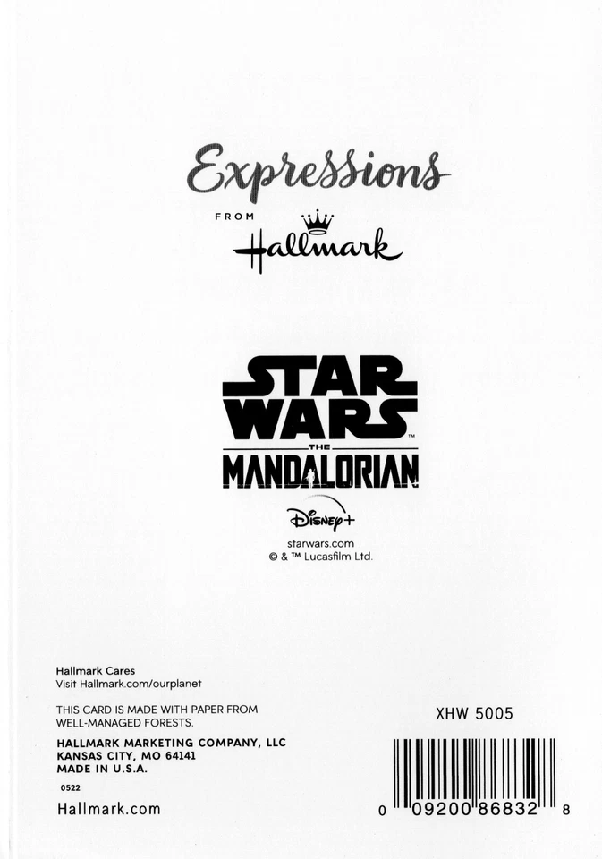 Star Wars Mandalorian CHRISTMAS Card, Cute Baby Yoda by Hallmark + Envelope - Image 3 of 4