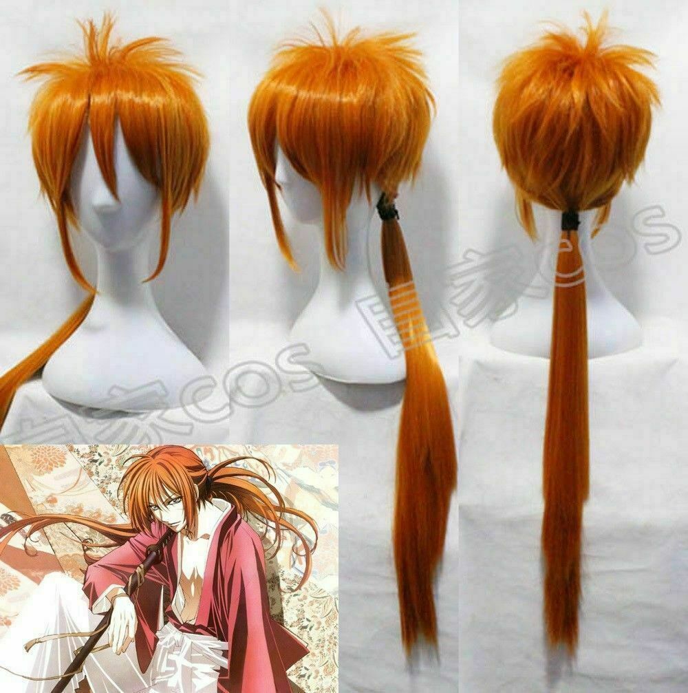 Rurouni Kenshin Himura Kenshin Orange pigtail Wig Style Cosplay Wig &J