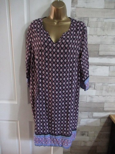 SHEIN ● taglia 1XL 16 ● abito tunica blu navy rosa stampato donna - Foto 2 di 6
