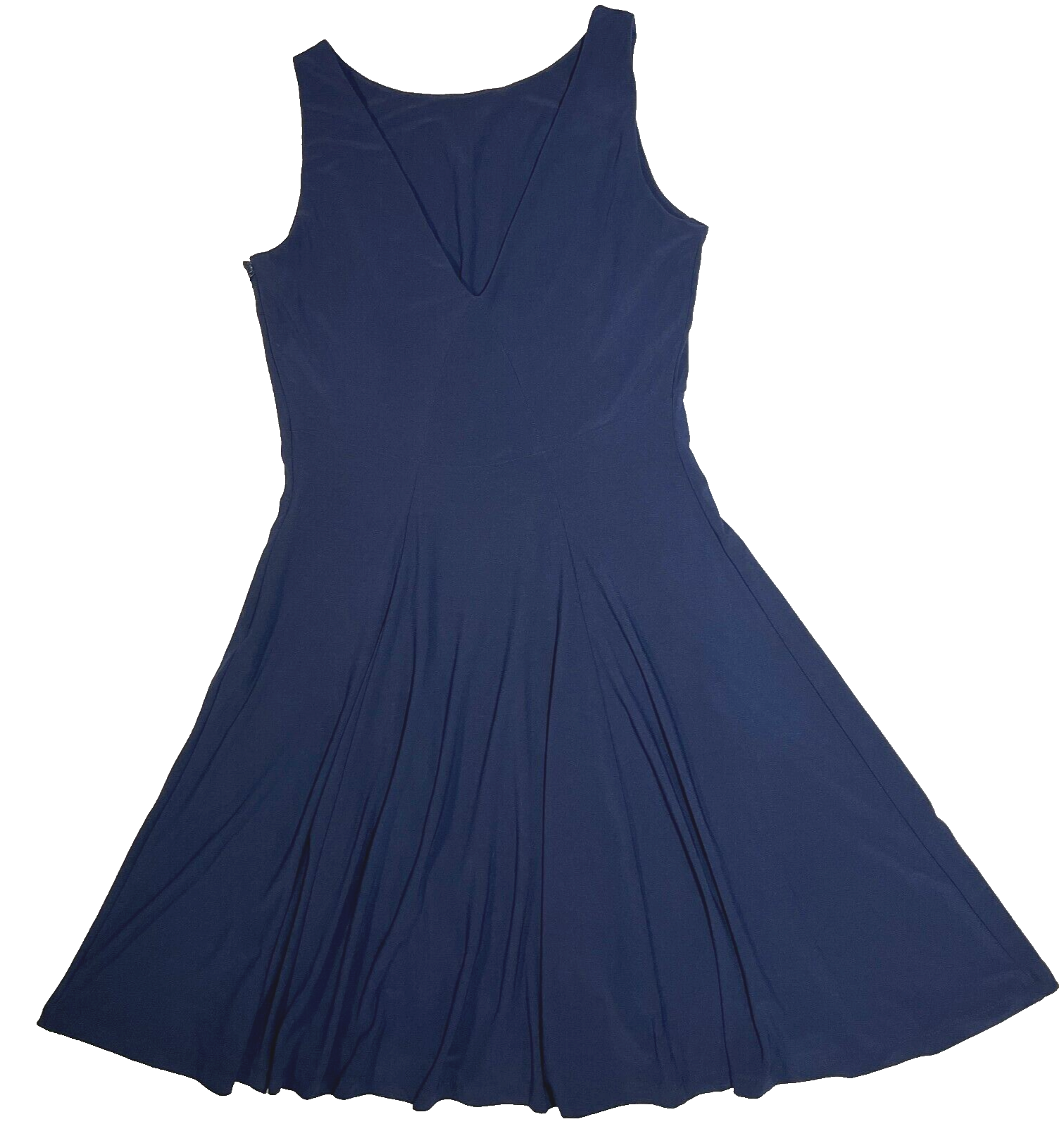 Lauren Ralph Lauren Dress V Neck Fit Flare Sleeveless Timeless Navy Blue Size 6