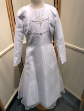 EMMERLING Kommunion Kleid Gr. 146, Weiss Organza, Perlen Applikation, 7/8, NEU