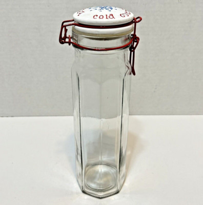 Vintage Clear Glass Pasta Jar Locking Christmas Baby Its Cold Outside 9.25 x 2.5