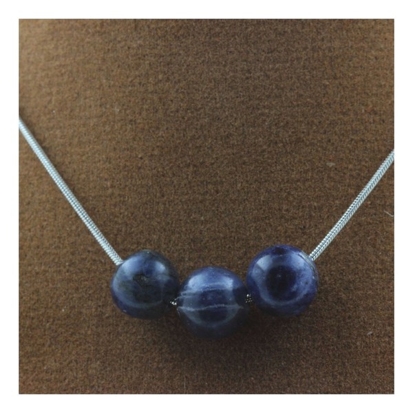 Halskette Mit 3 Sodalitperlen 8 Mm Edelstahlkette-image