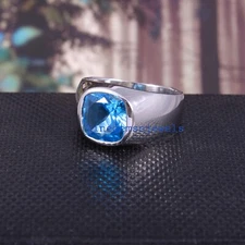Natural Swiss 9 MM Blue topaz Gemstone with 925 Sterling silver Men's Ring #789