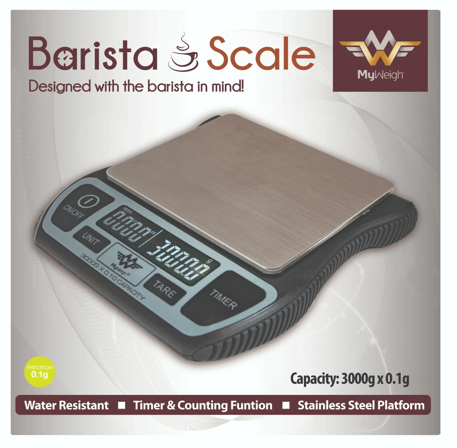 My Weigh Barista USB Rechargeable Water Resistant Kitchen Coffee Scale 3kg x0.1g
Opens in a new wind