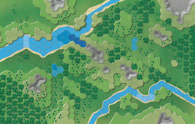 Karte für BattleTech - Play Mat - Battle Map - Hex Map XL - ''Two River Hills v2''