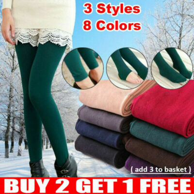 Damen Winter Warm Fleece Gefüttert Dicke Thermo Voll Fuß Strumpfhose Hose US   