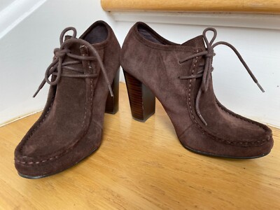 Ralph Lauren Womens Samara Brown Suede Lace Up Block Heel Ankle Booties  Size