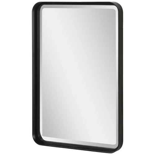 Minimalist Rustic Black Metal Wall Mirror | 30" Thin Frame Curved Edge Vanity - Picture 6 of 7