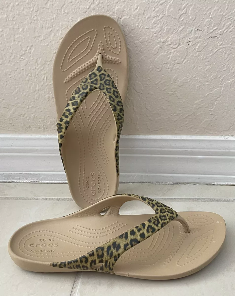 Crocs Kadee 2 Leopard Brown Womens W 7 Sandals Flip Flops Iconic