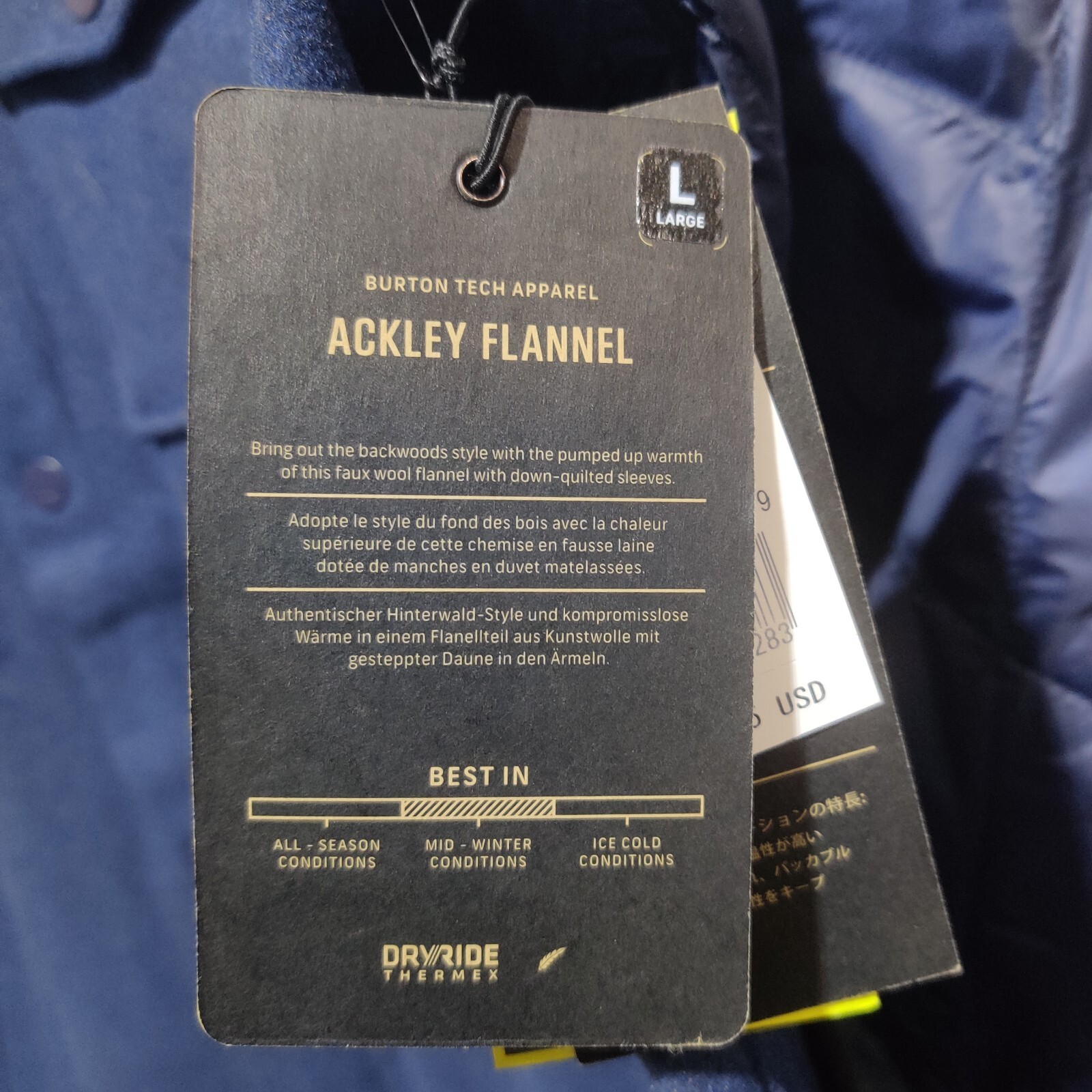 Burton Ackley Flannel Jacket Men's Size L NWT Winter Snowboarding Blue