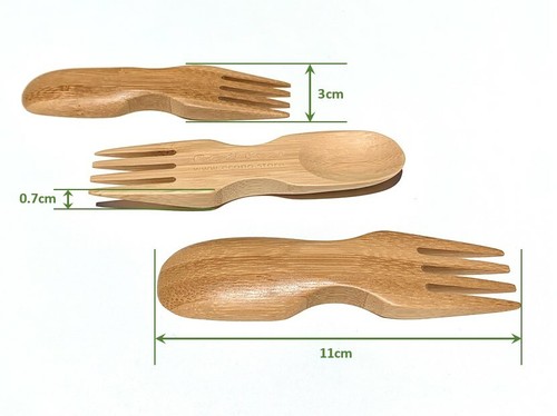 Bamboo Spork Set - Reusable Eco-Friendly Travel/Take-away/Fork/Spoon/Zip-up Case - Picture 8 of 12