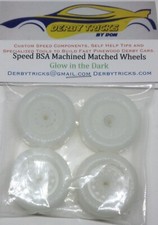 Lightly Lathed  polished Glow in dark pinewood derby Speed Wheels