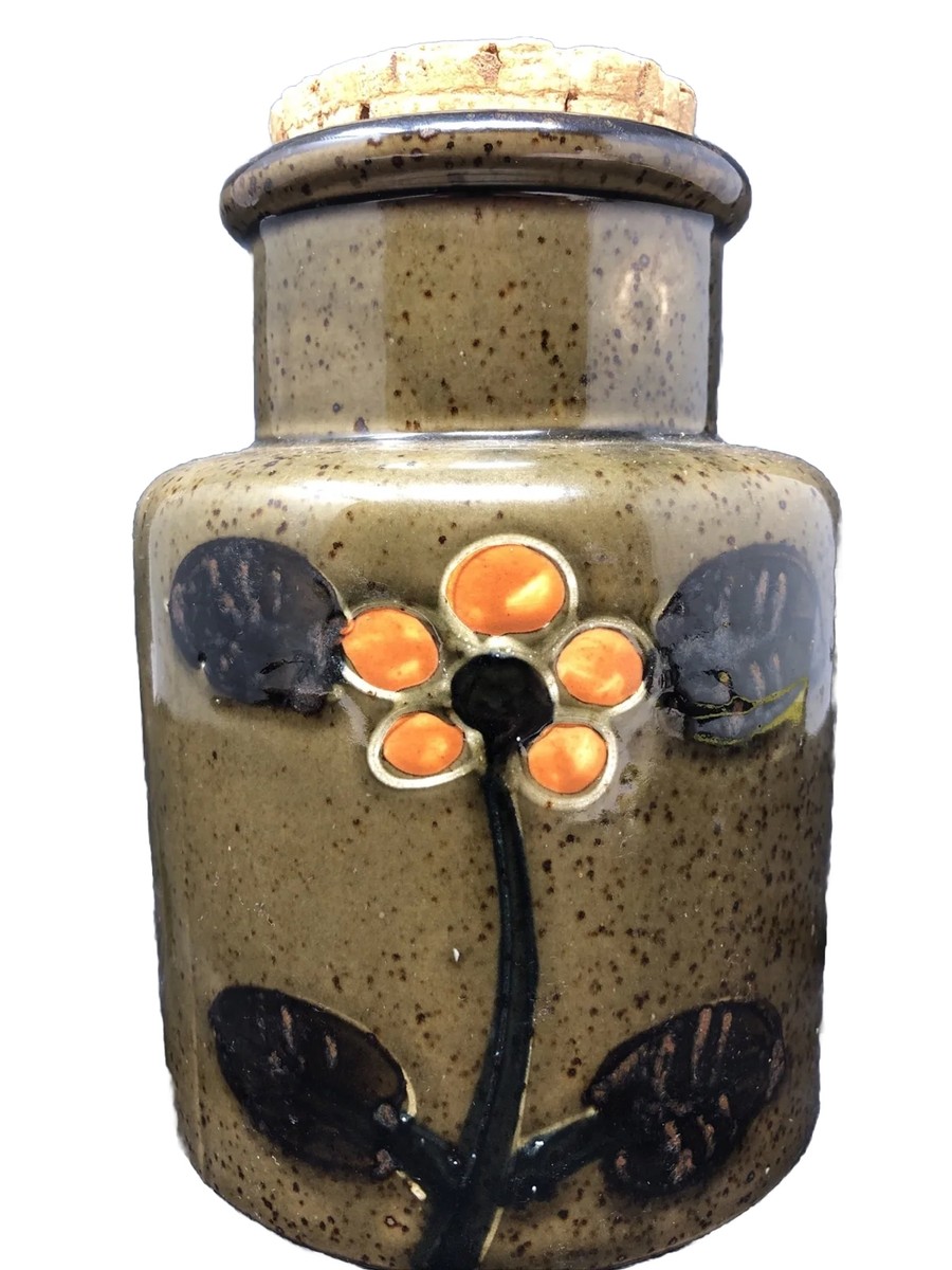 vintage ceramic tobacco jar Vintage Large Ceramic Tobacco Jar Jug Cork Lid 60’s 70’s Flower