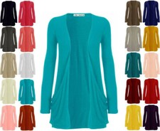 WOMENS GIRLS LONG SLEEVE LADIES BOYFRIEND CARDIGAN TOP OPEN POCKET UK 8-26