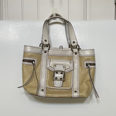 バッグ Coach Legacy Buckle Straw Shoulder Bag Rare Vintage Coach Legacy Buckle Straw Shoulder Bag