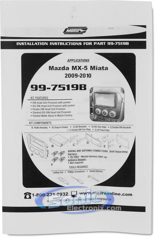 Metra 99-7519B Single/Double DIN Installation Dash Kit for 2009-15 Mazda Miata — 第 2/3 张图片