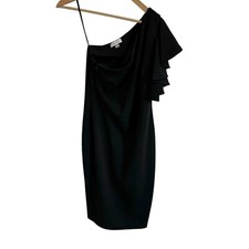 Calvin Klein One Shoulder Ruffle Sheath Dress Party Cocktail Black Size 4