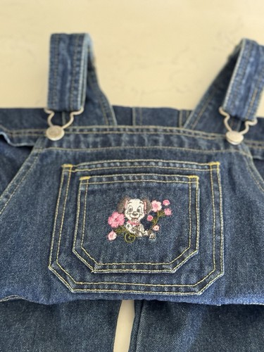 Vintage Disney 101 Dalmation Overalls Bibs Denim With Embroidered Flowers - Picture 5 of 21