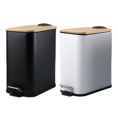 Step Trash Can With Bamboo Lid - 5L Foot Pedal Garbage Bin For Kitchen, Bathroom & Office