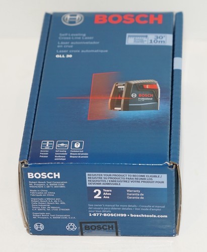 BOSCH GLL30 SELF LEVELING CROSS LINE LASER 30 FEET 1 METERS W FLEXIBLE MOUNT RED - Picture 6 of 9