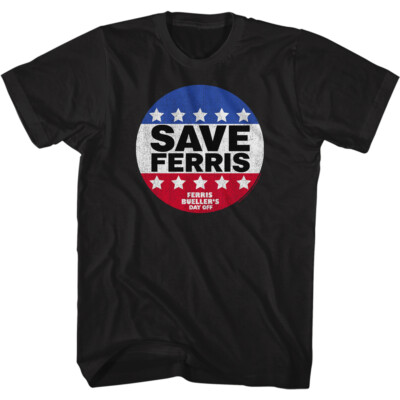 Ferris Bueller's Day Off Save Ferris Red White & Blue Badge Men's T Shirt 