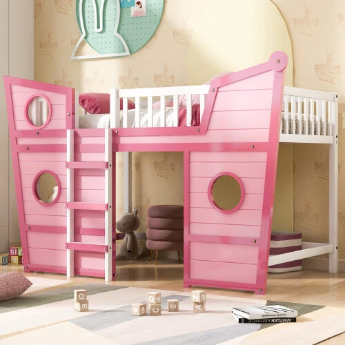 Full Size Loft Bed Wood Bed Frames Modern Bedroom Furniture For Kids Teens Adult