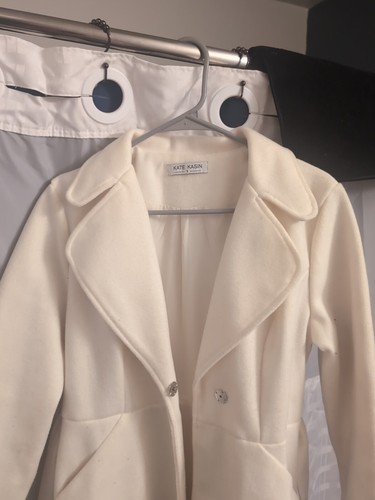 Kate Kasin White Women A Line Peacoat Coat Belted Notch Lapel Overcoat | Size: S - Bild 2 von 6