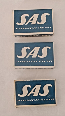 Leere SAS Scandinavian Airlines Streichholzschachteln Swedish Match Co 60er Jahre Lot x3 Vintage