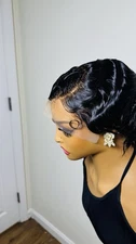 Short Pixie Full Lace Frontal  Finger Waves Hair 100% Human Hair