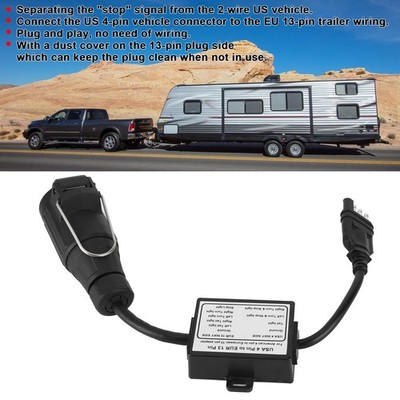 Trailer Connector US 4-Pin Flat Plug-EU 13-Pin Portable Trailer Light Circuit 