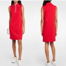 Tory Burch TECH PIQUÉ PICK STITCH GOLF DRESS Sz S Red Polo Sporty Casual